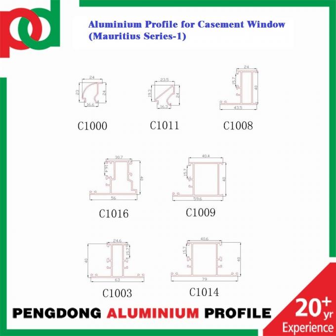 Aluminiumfensterprofil des ganzen Satzes für Mauritius