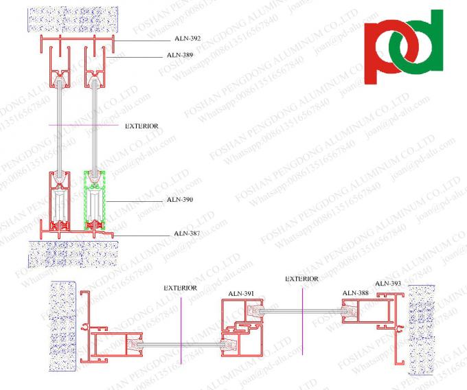 Profil-Aluminiumfenster Aand-Tür-Profil nach Kolumbien gleitende 744